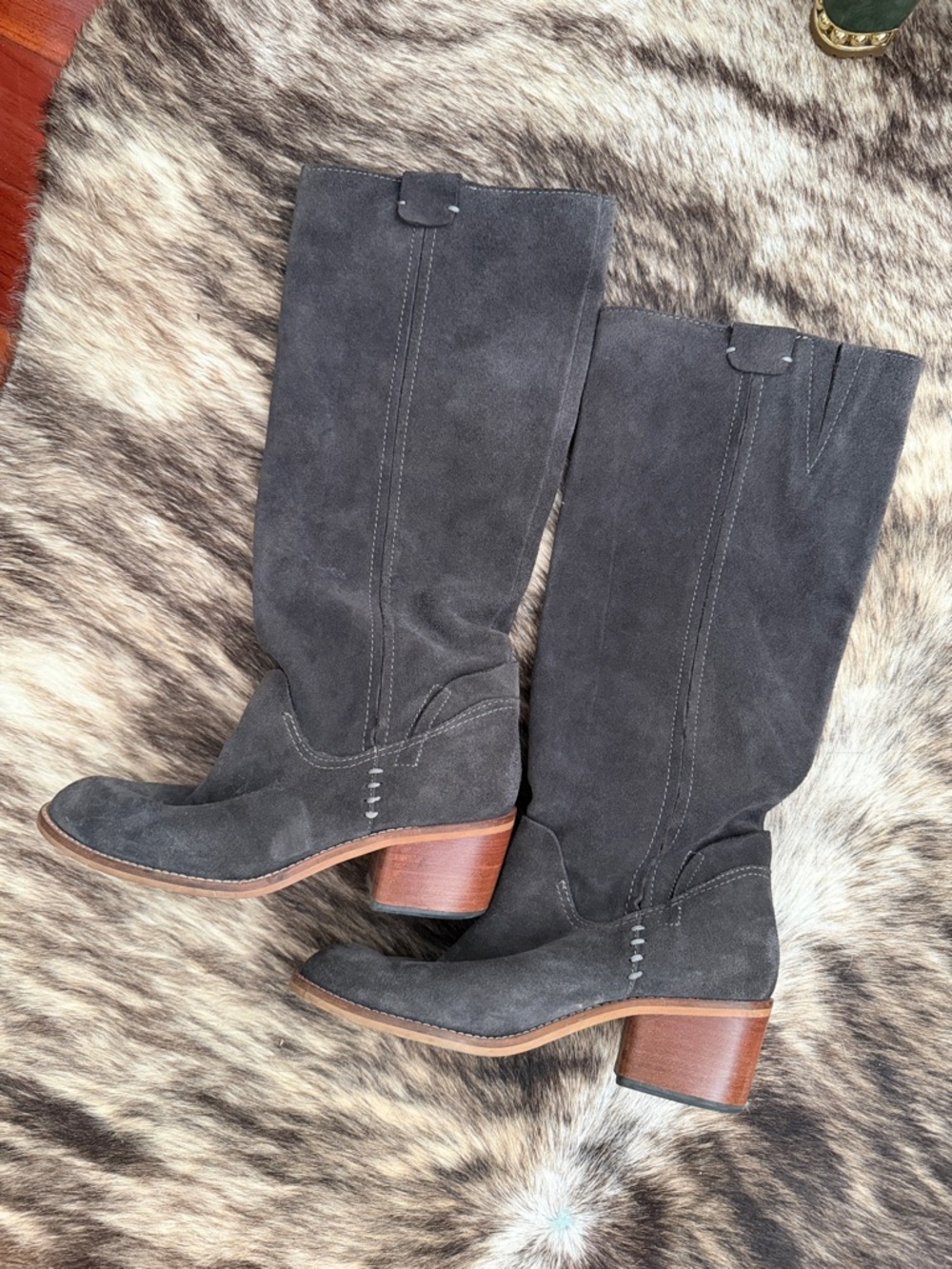 Dolce Vita Dark Gray Suede Mid-Heel Knee Boots